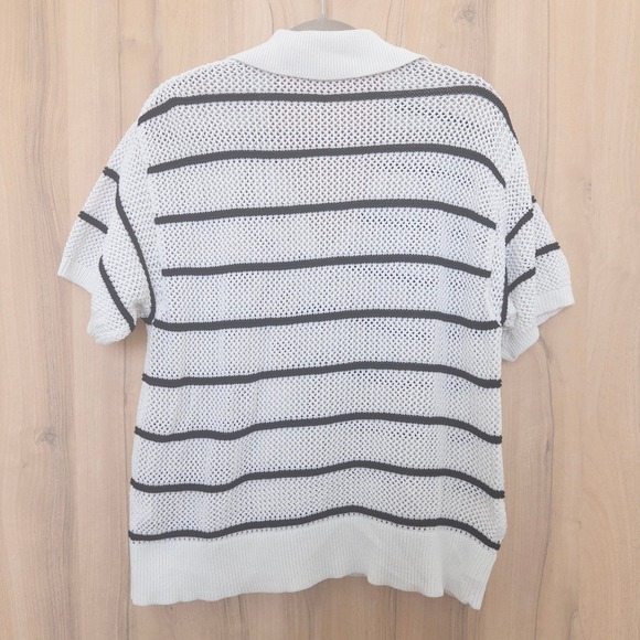 Old Navy Womens Striped Mesh Knit Polo Shirt Size XL Preppy Old Money Parisian - Picture 5 of 6